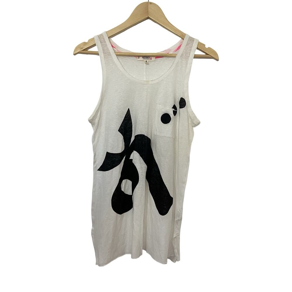 Lemlem Womens Graphic Lightweight Cotton Tank Top XS‎ White Summer Beach Travel
